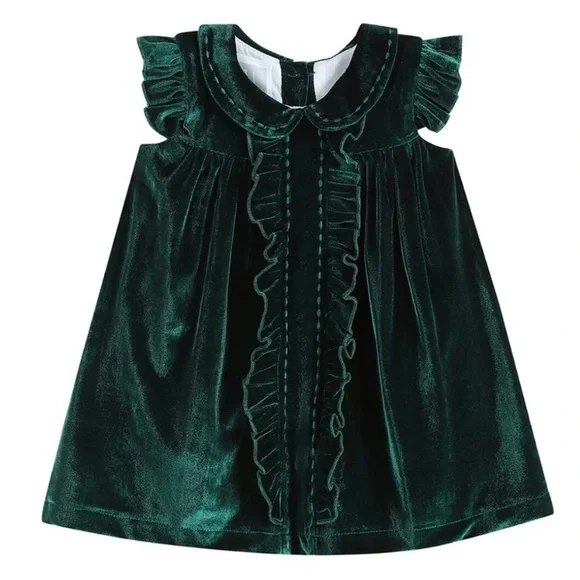 Lil Cactus | Dresses | New Lil Cactus Green Velour Flutter Sleeve Dress 36 Month  Green Baby Dress | Poshmark